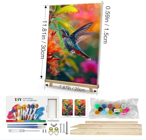 HeeBenor Framed Paint by Numbers Kit for Adults, Hummingbird Paint by Numbers Kit for Adults with Easel, DIY Flower Bird Paint by Number with Frame, Adult Paint by Number Kits Framed Canvas 8x12 Inch