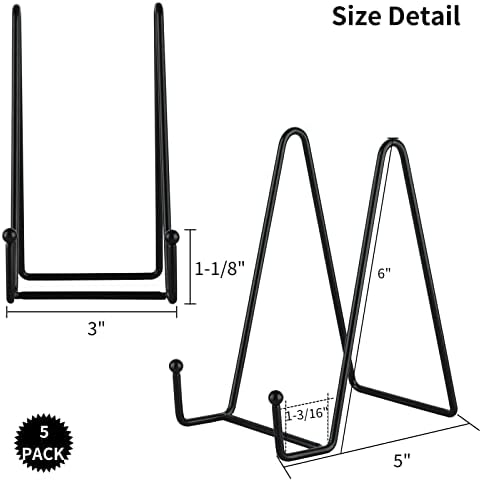 IBosins 5-Pack 6-Inch Plate Holder Display Stands Black Metal Frame Stand