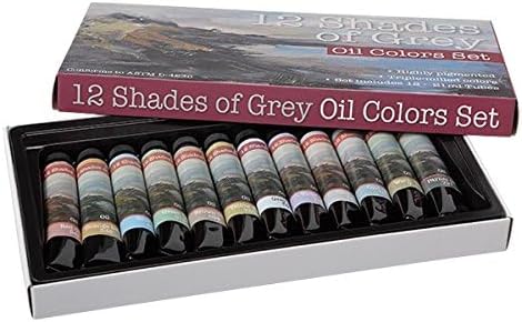 Artist Oil Colors, Set of 12, 21ml Tubes, Assorted, Highly Pigmented Triple Milled Rich Subtle Greys From The Tube