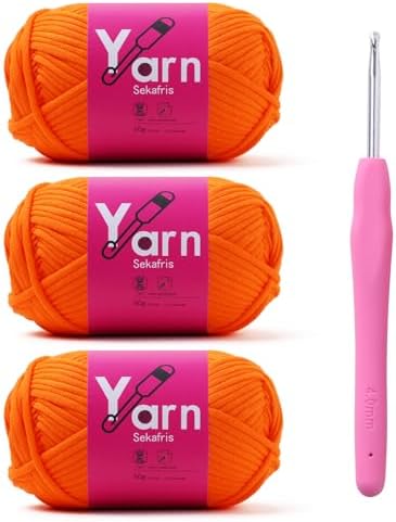 Crochet Yarn with Cotton Yarn for Crocheting - Crochet Knitting Yarn for Beginners with Easy-to-See Stitches - Yarn for Crocheting - Parfait Chunky Yarn -Cotton-Nylon Blend (Orange Peel)