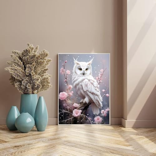 AIBOERL Diamond Art Kits for Adults，DIY Owl Diamond Painting Wall Decor | Round Drill Flower Diamond Painting for Beginners DIY Rhinestone 5D Diamond dots(Gemstone Craft)Wall Art Gift 12x16IN