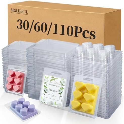MGLIFEUL Wax Melt Container Clamshell Packaging Box with Packaging Box | Plastic Clear Empty Wax Candle Melt Tart Packaging Cube Container Clamshell Holder Organizer Empty Shape Bulk wth Lid