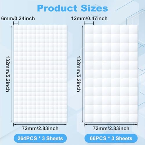 Joez Wonderful 6 Sheets Foam Adhesive Squares, 12x12x3mm & 6x6x2mm, White