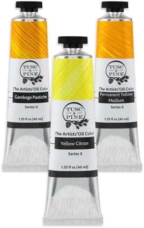 Tusc & Pine Artist Oil Paint - 40 ml Set of 3 - Assorted Yellow Colors - Non-Yellowing, Creamy Consistency, Max Pigment Load, Small Batch Milled Oil Paints Developed for Professional Artists