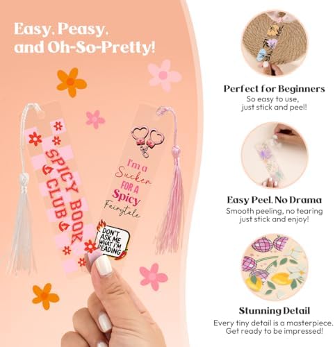 24 Set Bookmark Making Kit, Acrylic Bookmark Blanks with 24 UV DTF Stickers About Smutty Theme and 24Tassels,Blank Bookmarks UV DTF Transfers Stickers for DIY Crafts Hanging Tag Gift Bookmarks DIY