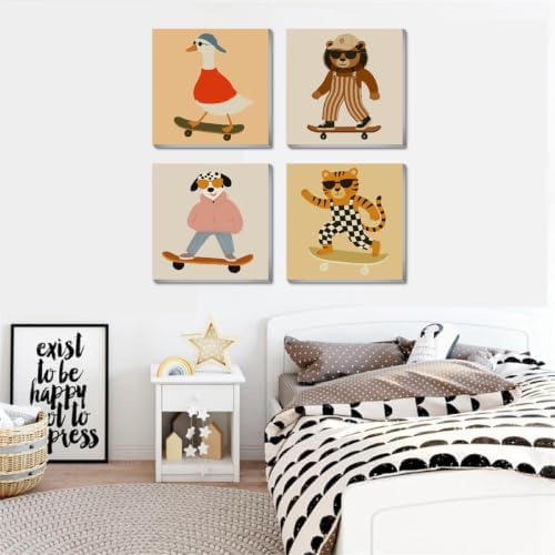 FQOVKYN 4 Pack Framed Paint by Numbers Kit for Kids, Funny Animal Paint by Numbers for Kids Ages 6-12, Easy Acrylic Oil Painting Kits for Home Wall Decoration 8x8 inch