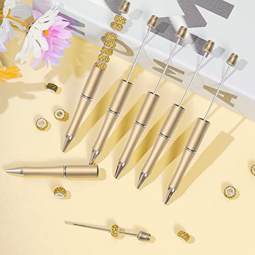 jiebor 30Pcs Gold Beadable Pens Beaded Ballpoint Pens Bulk for DIY Writing