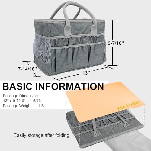 Cupohus Craft Organizer Tote Bag – Craft Caddy with 2 Mesh Side Pockets & Front Elastic Pockets, Foldable Large Capacity Supply Storage Bag for Sewing, Knitting, Painting, and Travel (Grey)