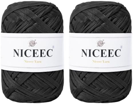 NICEEC 2 Skeins Soft Tape Yarn-Black