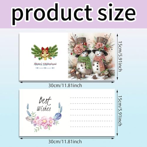 6 Pack 5D DIY Diamond Painting Christmas Snowman Greeting Card Kit, Diamond Art Birthday Holiday Greeting Card, Art Crafts Kit Creative with Envelope