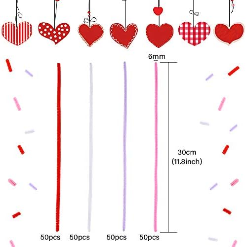Caydo 200 Pieces Pink Pipe Cleaners 6 mm x 12 inch, Creative Crafts Decorations in 4 Colors for Mother's Day Decorations (Red, Pink, White, Purple)