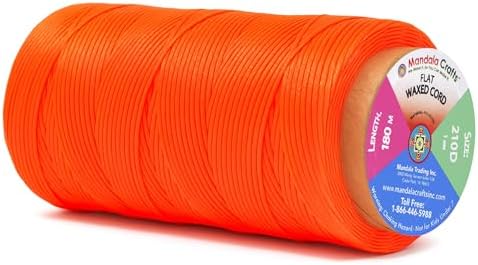 Mandala Crafts 210D 1mm Orange Flat Waxed Thread for Leather Sewing