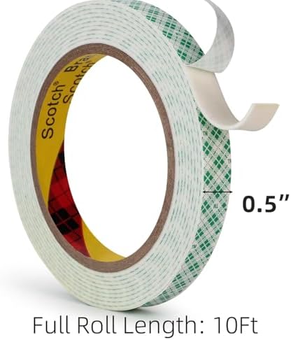 3M Double Sided Foam Tape 0.5" x 10Ft 2 Pack White