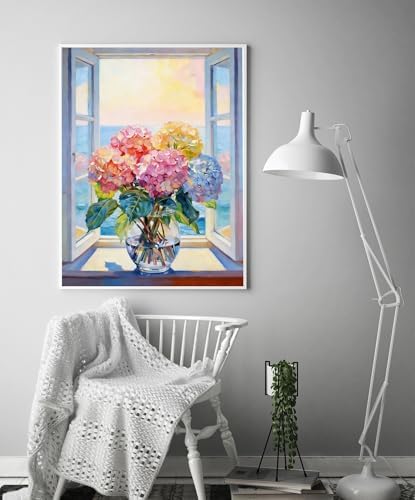 APTDYIGL 5D Hydrangea Flower Diamond Painting Kits for Adults Beginner,DIY Flowers Diamond Art Kits for Adults,Round Full Drill Diamond Dots with Gem Art Kits,Home Wall Decor 12X16inch