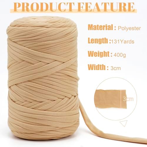JeogYong T-Shirt Yarn, 400g/131 Yards Elastic Fabric Crochet Cloth T Shirt Yarn, Thick Hand Knitting Polyester Fabric Ribbon for Crocheting Bags/Baskets/Rugs, Home Decor, DIY Crafts (Lake Blue)