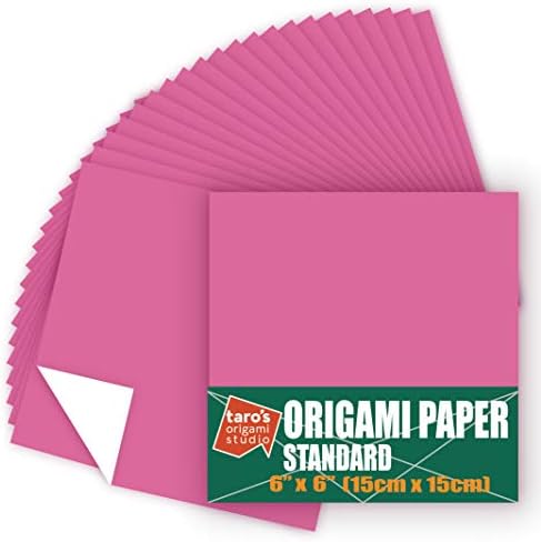 [Taro's Origami Studio] Standard 6 Inch One Sided Single Color (Pink) 50 Sheets (All Same Color) Square Easy Fold Premium Japanese Paper for Beginner (Made in Japan)