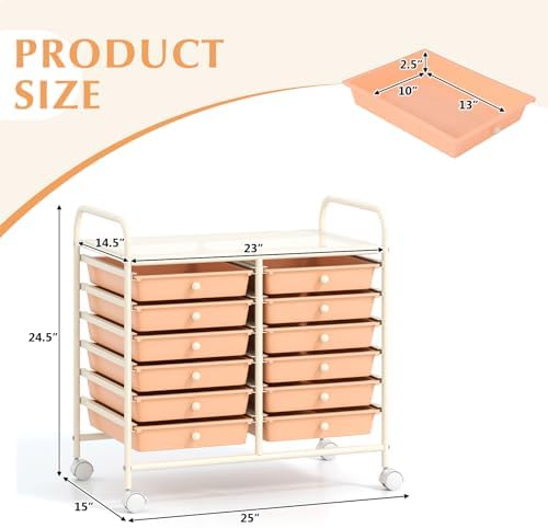 COSTWAY 12-Drawer Rolling Storage Cart, Utility Storage Organizer Cart