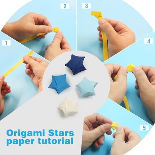 FoDau770 Solid Color Star Paper Strips - 1080 Sheet, Blue Series
