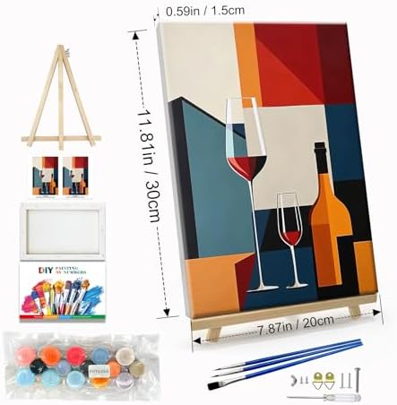 JOOZ Paint by Numbers Kit for Adults with Frame Wine Glass, 8x12 Inch
