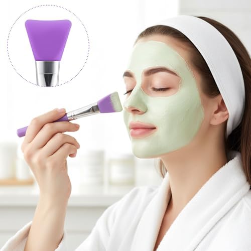 14PCS Silicone Brush Applicator Kit, Face Mask Applicator Resin Brushes Applicators for Cream Makeup Products and Epoxy Art Crafting, Green and Purple Silicone Brushes for Crafts, Cream and Epoxy