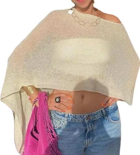 Women Knit Poncho Top Sheer Crochet Shawl Cover Up