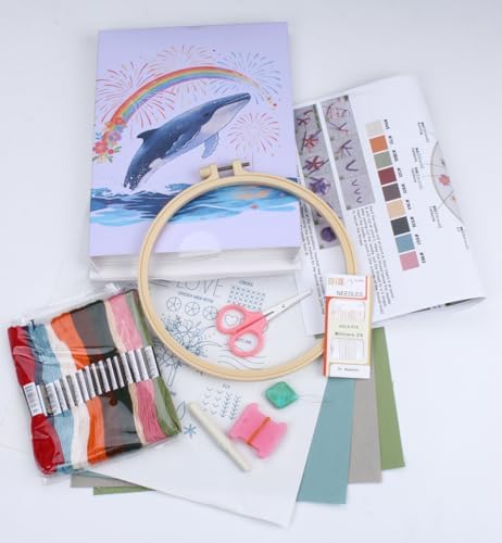 Nalexmi Embroidery Kit for Beginners, DIY Cross Stitching Kit with Stamped Flower Patterns, 4 Pack, Includes Hoop-1, Tools, Threads, Needles, Instructions