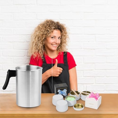 SAEUYVB Light Candle Making Pouring Pot, Holds for 4 pounds, Aluminum Wax Melting Pot with Heat-Resistant Handle and Dripless Pouring Spout for Candle Making，3L (Pack of 2)