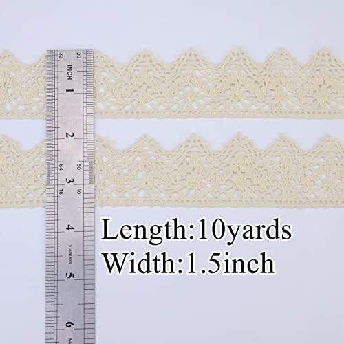 Beige Lace Ribbon 10 Yards Crochet Lace Trim Cotton Sewing for Crafts, Gift Package Wrapping, Bridal Wedding Decoration, Scrapbooking Supplies