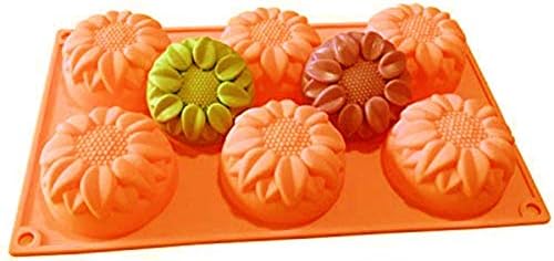 2 Pack 6 Cavity Sunflower Silicone Molds Muffins Brownies Soap Baking Trays | Flexible reusable design creates cornbread cheesecake panna cotta pudding gelatin desserts and jello shots with quick release