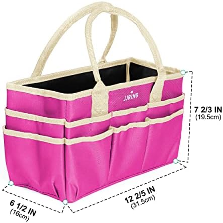JJRING 600D Nylon Craft & Art Organizer Tote Bag With Pockets, Rose Red
