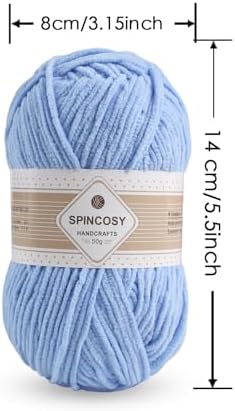 Skinny Chenille Yarn, 2 Pack of 50g/120 Yards Fluffy Soft Polyester Crochet Yarn Sutible for Colorful DIY Crafts Blankets Plush Dolls (Blue)