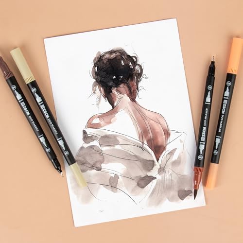 ZSCM QUALITY DECIDES THE FUTURE Skin Tone Duo Tip Marker Pens, 12 Fine & Brush Tip Pen For Adult Coloring Books