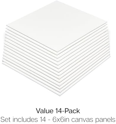 KINGART White Canvas Panel Set – Square, 6x6 Inch, 14-Pack – 100% Cotton, Pre-Primed Gesso Artist Boards for Acrylic, Oil, Sketching, & Mixed Media Painting
