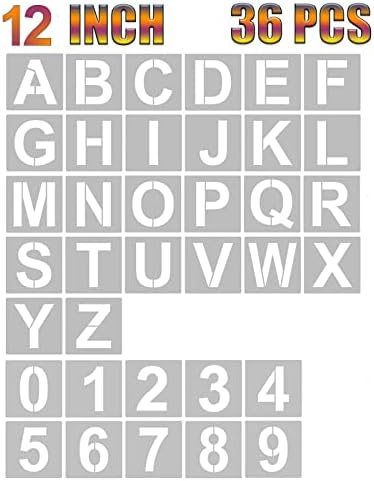 YEAJON 12 Inch Letter Stencils and Numbers, 36 Pcs Alphabet Art Craft Stencils, Reusable Plastic for Wood, Wall, Fabric, Rock, Chalkboard, Signage, DIY School Projects (12 Inch)