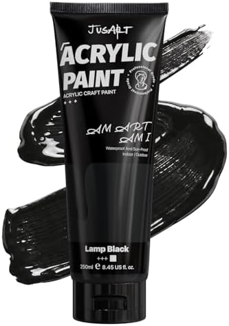 JusArt Black Acrylic Paint, 8.45oz/250ml Large Tube, Heavy Body