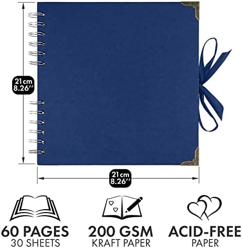Bstorify Square Scrapbook Photo Albums 8 x 8 Inch Blue Hardcover with Ribbon Closure - Ideal for Scrapbooking, Art & Craft Projects | Hardcover with Thick Kraft Paper, Ideal for Your Scrapbooking Albums, Art & Craft Projects (Blue, 8 x 8 Inch)