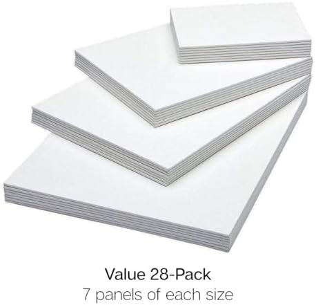 KINGART White Canvas Panel Set – Large Rectangle Assortment, 28-Pack – 100% Cotton, Triple Gesso Primed Artist Boards for Acrylic, Oil, Sketching, & Mixed Media Painting