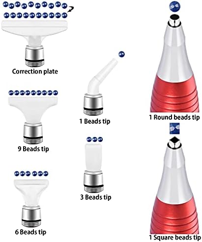 Benote Ergonomic Diamond Art Painting Pen, Metal Diamond Drill Pen Tools 5D Diamond Accessories Painting with Multi Replacement Pen Heads and Wax for DP Cross Stitch - Red