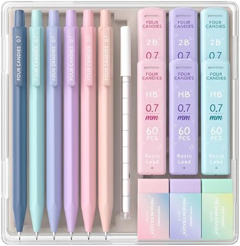 Four Candies Cute Mechanical Pencil Set, 0.7mm Medium Point, 6-Count Pack