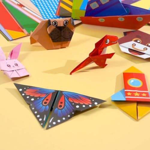 Xuoent Origami Kit for Kids, 100 Sheets Paper Crafts Kits, Ages 5-12+ | Included: 100 sheets with 45 patterned papers (2 each) plus 10 solid colors, origami book and video tutorials for kids.