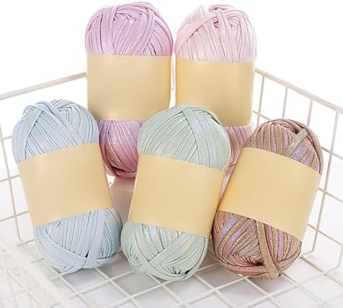 2 Pack Metallic T-Shirt Yarn Shiny Tshirt Yarn for Crocheting Beginners DIY