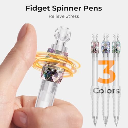8 Pack Gel Pens - 0.5mm Fidget Rotating Black Ink, No Smudge