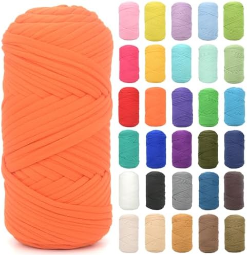 Tshirt Yarn for Crocheting,Orange T Shirt Chunky Elastic Fabric Thick T-Shirt Crochet Yarn for Beginners Crocheting Hand Knitting Bag/Basket/Coasters/DIY Crafts/Home Decor 200G(Orange