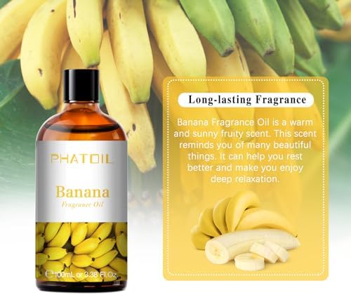 PHATOIL Banana Fragrance Oil for Diffuser Aromatherapy 3.38FL.OZ | Long Lasting Scented Oils For Humidifier, Air Freshener, DIY Soap Candle, Scent Project Making, Aroma Oil for Home Freshening
