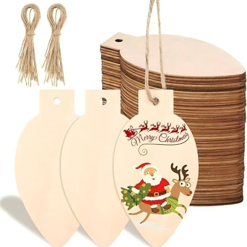 Wooden Christmas Bell Ornament, 10pcs Blank Wood Ornaments, 3.5x1.9x0.12in Used for Painting and Decoration DIY Technology, Hanging skrnrhrery