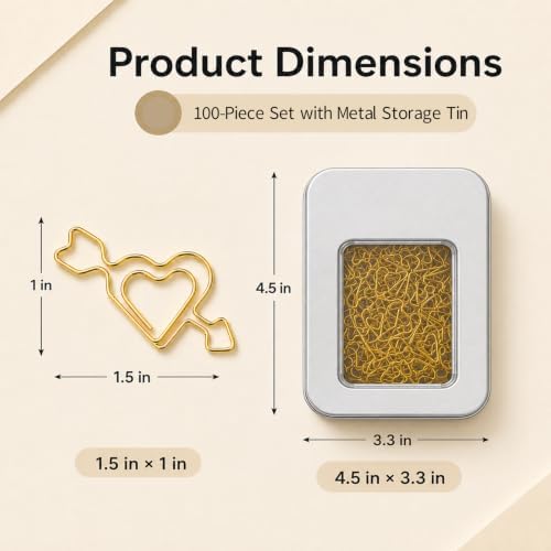 Gold Heart Arrow Paper Clips 100 Pcs, Wedding Invitation Clips