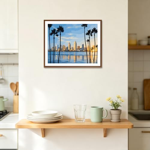 San Diego Cityscape Paint by Number Kits, California Seaside View Hand-painted Art, Sunset Downtown Canvas Acrylic Painting Set, Modern Urban Paint by Numbers for Home Decor(16×20inch, Unframe)
