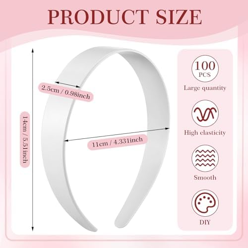 Hotop Plastic Headbands Bulk No Teeth Plain for Women,1 Inch Wide,White