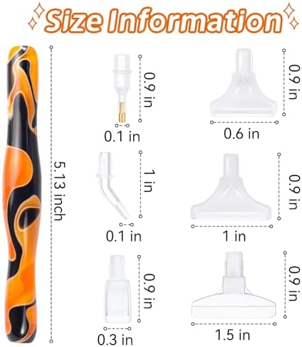 RaySoar Diamond Painting Art Drilling Dot Pen with Tips Nibs Placers Tool Accessories for Adults, Gem Rhinestone Picker Stylus Black Orange