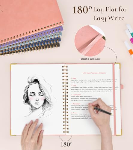 Blank Spiral Notebook Journal 8.5” x 11”, A4 Large Hardcover Sketch Book for Women Men, 100 GSM Blank Paper Drawing Notebook, Spiral Bound Sketchbook for Sketching School Work Note Taking, Pink